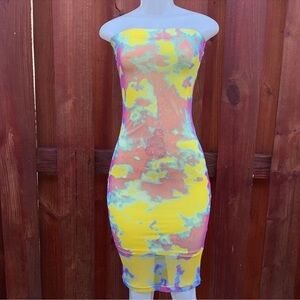 Full Circle Trends Vibrant Strapless Tie-Dye Dress Size M